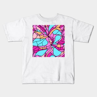 Pink Abstract Plant - Stained Glass Design Pattern Kids T-Shirt